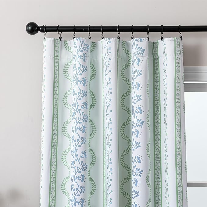 Sage Green Floral Blackout Curtains, Farmhouse Cottage Core Vine Botanical Patterned Drapes, Light Green White Thermal Insulated Room Darkening Curtains for Bedroom Living Room, 84 Inch Long 2 Panels