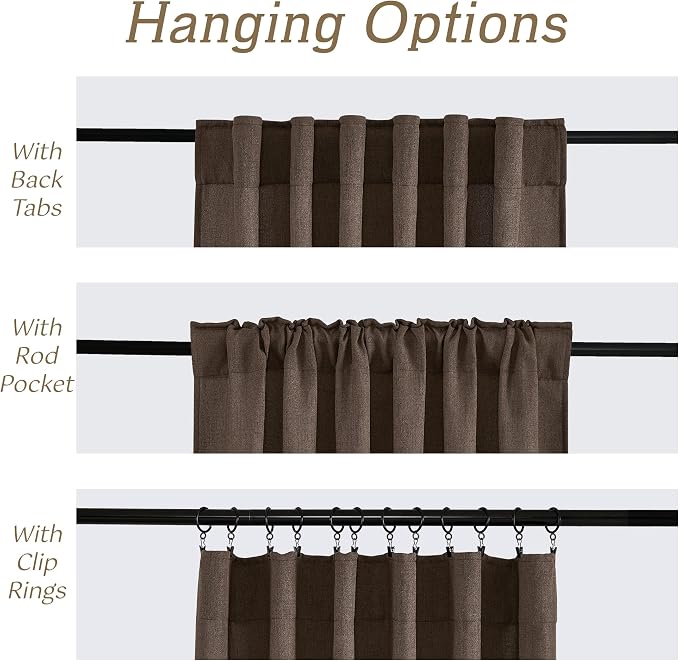 RYB HOME Natural Linen Sheer Curtains 102 inches Long for Living Room and Dining Room, Back Tab/Rod Pocket, Light Filtering Sheer Curtains and Drapes, Brown, W 52 x L 102 inches, 2 Panels Set
