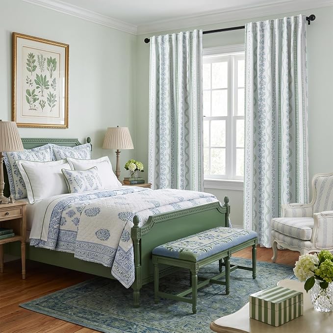 Sage Green Floral Blackout Curtains, Farmhouse Cottage Core Vine Botanical Pattern Drapes, Light Green White Thermal Insulated Room Darkening Curtains for Bedroom Living Room, 96 Inch Long 2 Panels