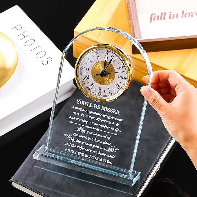 Retirement Gifts for Woman Men, Crystal Clock Plaque Keepsakes Decor, Coworker Leaving Gift for Women, Farewell Going Away Goodbye Gifts for Friends Doctor Nurse Boss Teacher, You Will Be Missed