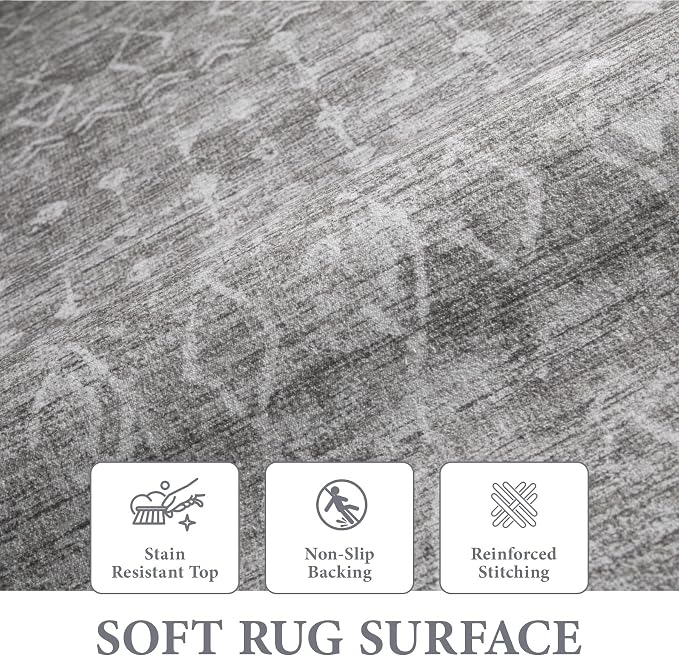 Area Rug Living Room Rugs 8x10 - Large Soft Boho Geometric Rug, Non-Slip Foldable Washable Rugs Non Shedding Morden Indoor Floor Carpet for Living Bedroom Office Dining Room (Moroccan Grey, 8'x10')