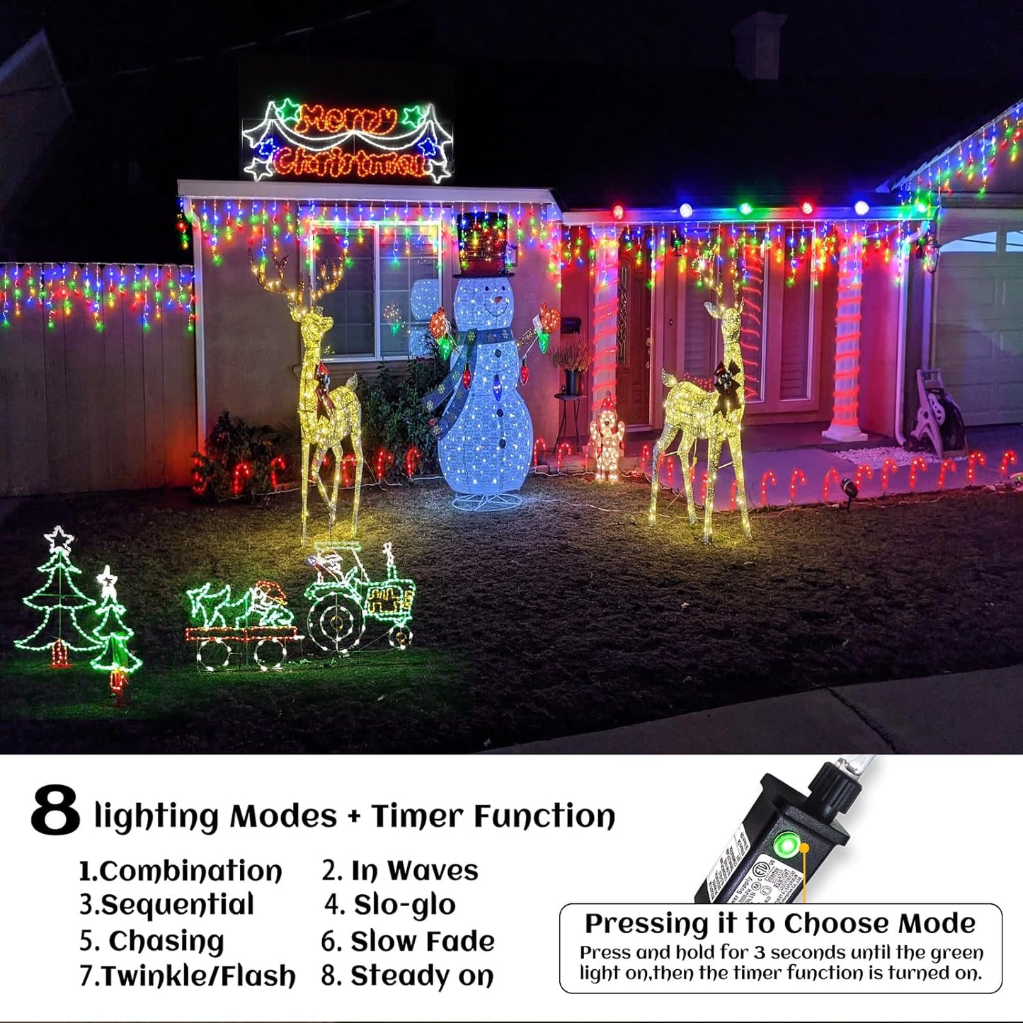 132 ft Christmas Lights -1280 LED Icicle Lights Outdoor with 240 Drops Hanging String Lights, 8 Modes Plug in Waterproof Timer Memory for Holiday Wedding Party Window Garden Decoration (Multicolor)
