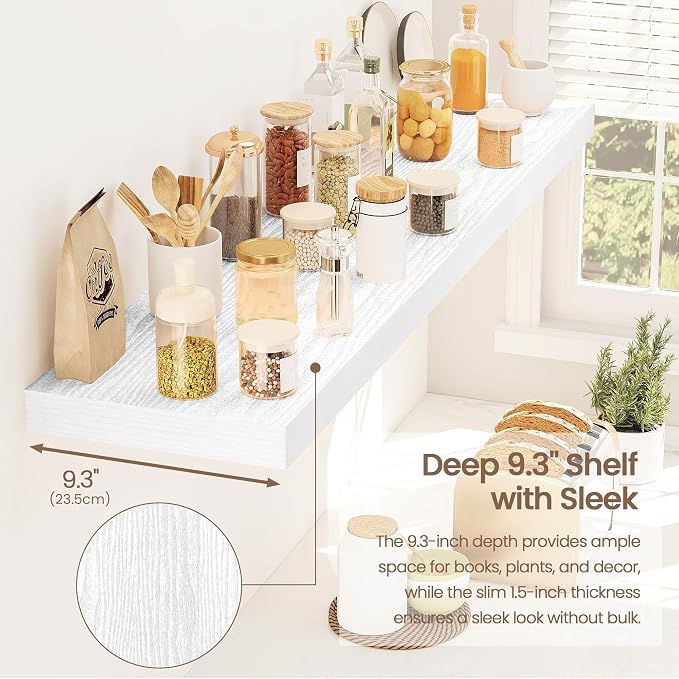 Vivelove White Floating Shelves 40 Inches Long, Wall Display Shelves with Invisible Brackets, for Bathroom Living Room Kitchen Bedroom Office Farmhouse Home Decor, 40x9.3X 1.5 - Set of 2, White