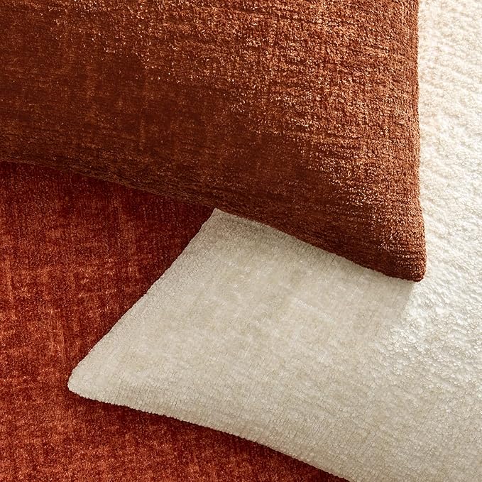 MIULEE Decorative Throw Pillow Covers 22x22 Pack of 2 Rust Couch Pillow Covers Fall Soft Cozy Textured Chenille Pillowcases for Home Decor Sofa Living Room Cushion Bedroom