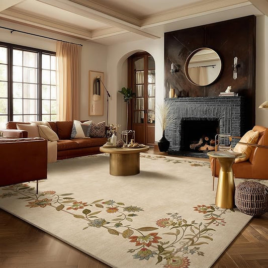 10x12 Area Rugs Living Room: Washable Rug Stain Resistant Non Slip Low Pile Ultra Soft Faux Wool Lightweight Large Rugs for Bedroom Dining Room Under Table Rug Nursery Farmhouse Home Office Indoor