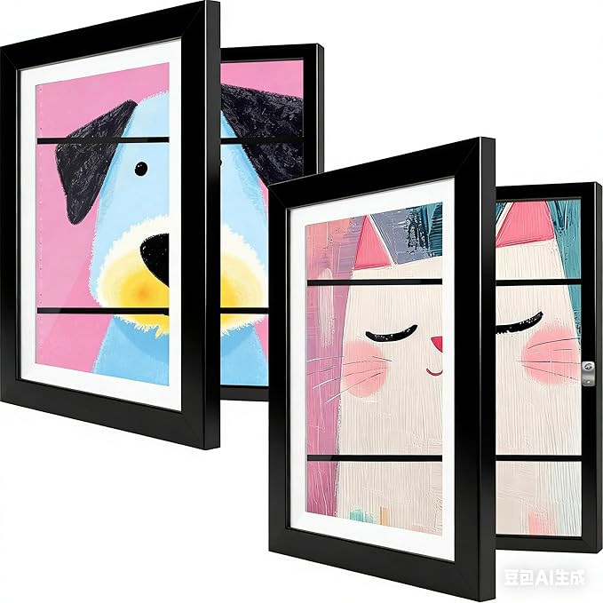 2 Pack Kids Art Frames 9 x12 Inch Kids Artwork Flip Frame Changeable for Picture Display, Children School Drawing Projects Storage, Horizontally Vertically Wall Hanging, Front Opening, Black