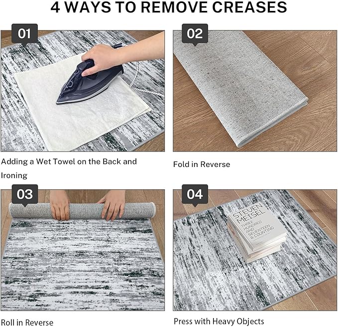 Lansny Modern Abstract Runner Rug 2.6x10, Black Grey White Washable Long Kitchen Runner Non-Slip Soft Hallway Rug Runner Thin Print Faux Wool Carpet for Entryway Bedroom Laundry Room Indoor Home Decor