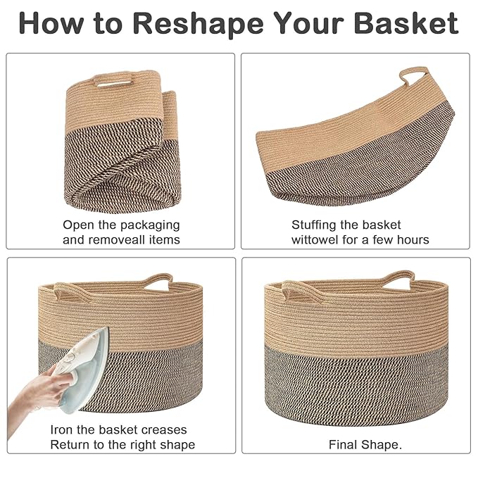 65L Large Blanket Basket,Woven Rope Laundry Basket Hamper with Handles,Decorative Nursery Basket Storage Bin for Toys, Pillows , Clothes Organizer, Living Room, Bedroom, Bathroom, Colorful
