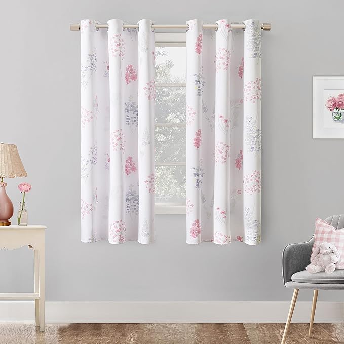 XTMYI Pink Girl Nursery Curtains for Baby 2 Panels 80% Blackout Patterned Printed Neutral Watercolor Floral Boho Curtains for Girls Bedroom Kids Room,63 Inch Length,Light Pink and Pale Grey