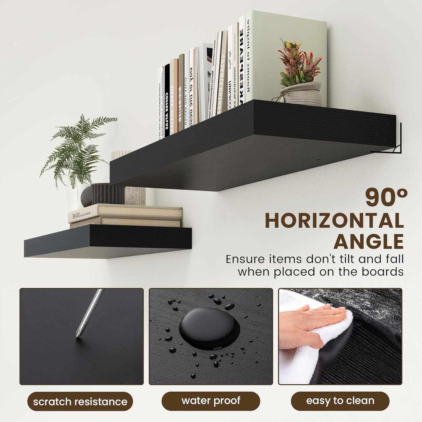 Deep Floating Shelves for Wall | 30 Inch Wide x 12 Inch Black Deep Floating Shelves | 30W x 12D Rustic Wood Wide Wall Shelves | Bookshelf Laundry Shelf TV Shelf