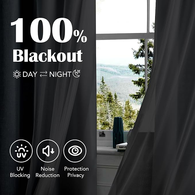 Ombre 100% Blackout Curtains 63 Inches Long 2 Panels for Bedroom Living Room Blue and White Double Layer Sheer Overlay Mix & Match Grommet Thermal Soundproof Drapes with Tiebacks, 52x63