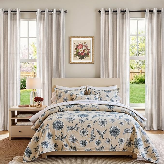 jinchan Linen Curtains for Living Room Taupe Grey on Beige Striped Curtains for Bedroom Ticking Stripe Light Filtering Farmhouse Cottage Core Rustic Grommet Window Treatment 2 Panels 84 inches