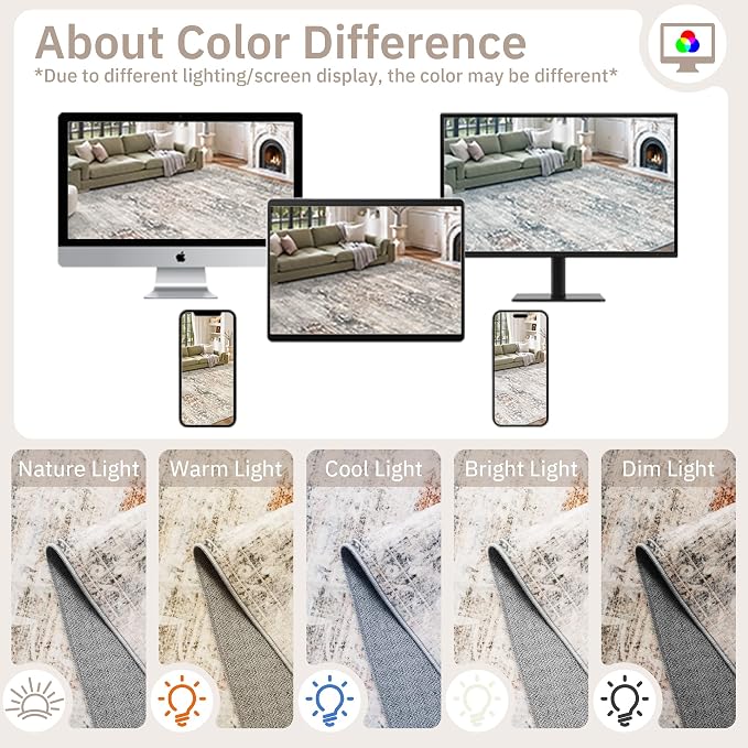 Soalmost 5x7 Area Rugs for Living Room, Washable Bedroom Soft Rug Taupe | Vintage Floral Stain Resistant Non-Slip Low Pile Throw Large Carpet for Dining Room Kitchen Home Office Nursery 5'x7'