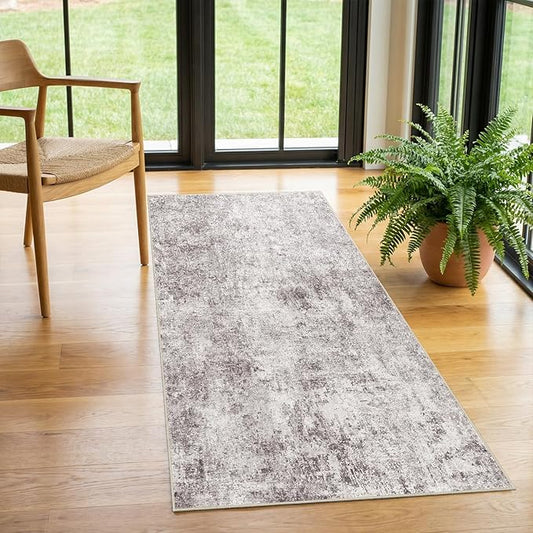 2x4 Area Rug for Entryway: Low Pile Washable Rug with Non Slip Backing Pet Friendly Durable Mat Ideal for High Traffic Areas Like Front Door Kitchen Bathroom or Small Spaces (Gray Cream,2x4)