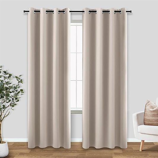 KOUFALL Tan Blackout Curtains for Bedroom,2 Panels Black Out Warm Dark Beige Mushroom Curtain Drapes for Living Room,90 Inch Long