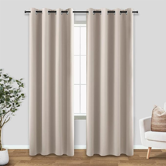 KOUFALL Greige Beige Neutral Blackout Curtains 84 Inches Long for Living Room, Thermal Insulated Modern Tan Curtain for Bedroom, 2 Panels Set