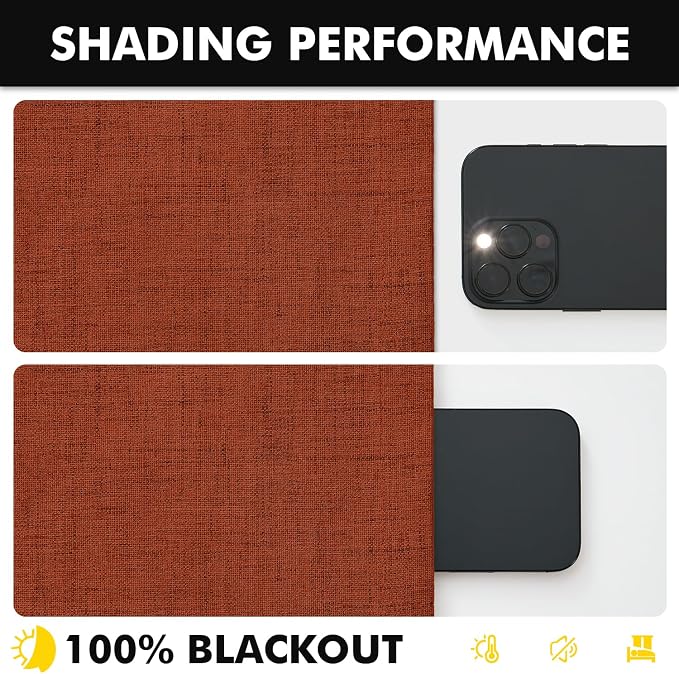 MIULEE 100% Blackout Linen Curtains for Bedroom, Burnt Orange Solid Luxury Decor Thermal Insulation Room Darkening Drapes for Living Room Back Tab Rod Pocket 42 x 96 Inches, 2 Panels