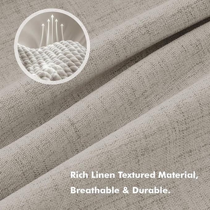 MIULEE 100% Blackout Linen Curtains for Bedroom, Pebble Taupe Solid Luxury Decor Thermal Insulation Room Darkening Drapes for Living Room Back Tab Rod Pocket 42 x 90 Inches, 2 Panels
