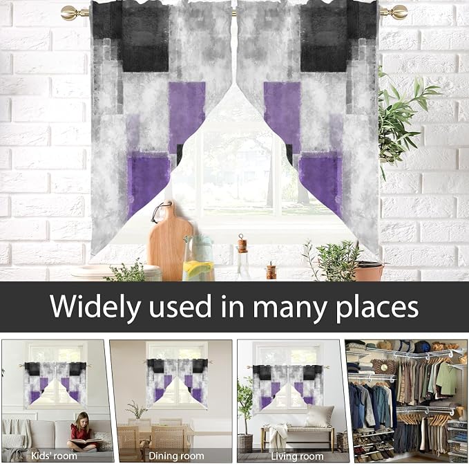 AAtter Purple Kitchen Valance Curtain for Window Lavender Modern Abstract Fun Plum Ombre Small Short Swag Topper Bathroom Living Room Bedroom Rod Pocket Drapes Fabric 1 Pair, 28" W x 36" L, Geometric