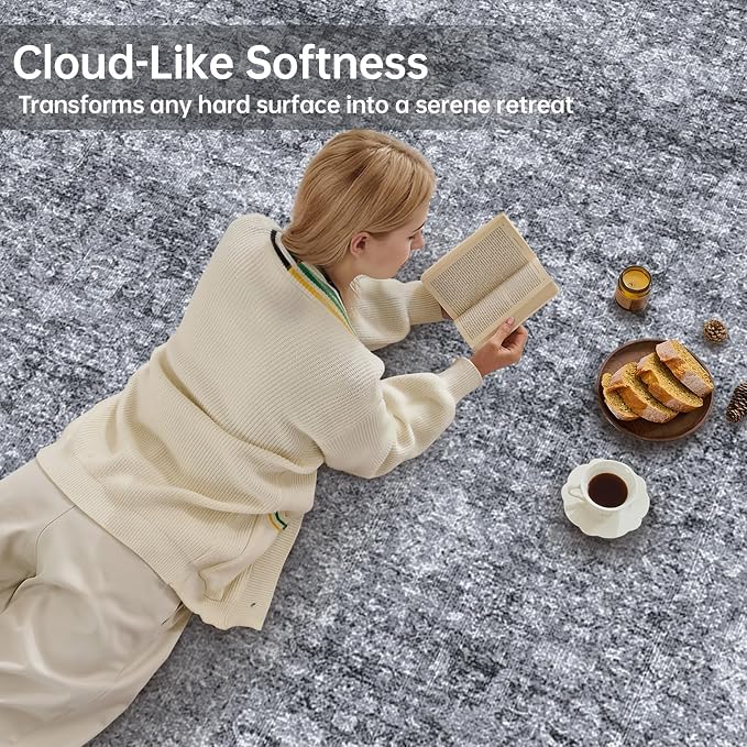 Sasttie 6x9 Area Rugs, Ultra-Soft Washable Rug, Low Pile Foldable Thin Carpets with Non-Slip Backing, Skin-Friendly Stain Resistant Carpet for Living Room, Bedroom, Kitchen, Dorm, 6x9, Black Grey