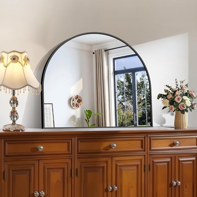 CIRCUMI Arched Wall Mirror, 30"x25" Black Arched Mirror with Tempered Glass, Metal Frame, Large Size for Entryway Table, Mantel,Living Room,Over Sink,Arch Mirror for Decor,Shatterproof&Crystal-Clear