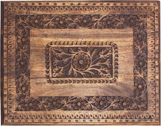 COTTON CRAFT Solid Wood End Table - Hand Carved Vintage Farmhouse Boho Side Table with Bottom Shelf - Small Spaces Entryway Living Room Bedside - No Tools Assembly - 21x16x18 - Brown