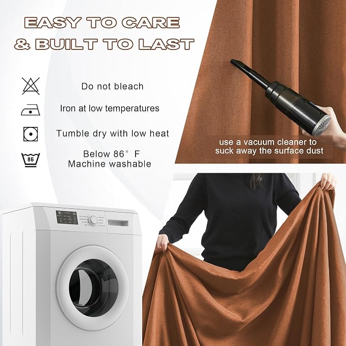 DUALIFE Rust Pinch Pleated Blackout Curtains 63 Inches Long, Boho Farmhouse Retro Totally Blackout Curtains Drapes with Hooks for Living Room Bedroom 40 by 63 Inch 2 Panels Terracotta