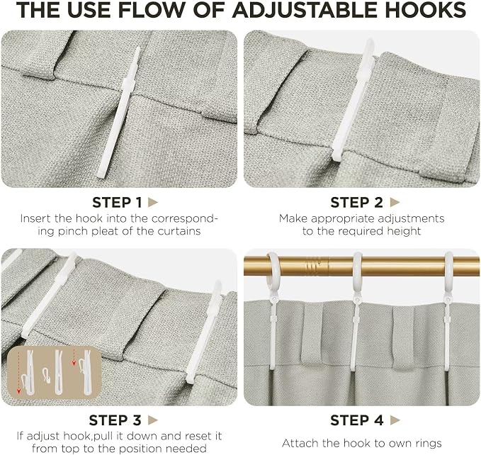 Joydeco Greyish White Pinch Pleated Thick Linen Curtains 84 Inch Long 2 Panel Set for Living Room, Double-Faced Curtain for Bedroom, Back Tab Blackout Drapes with Adjustable Hooks (40”W x84”L)