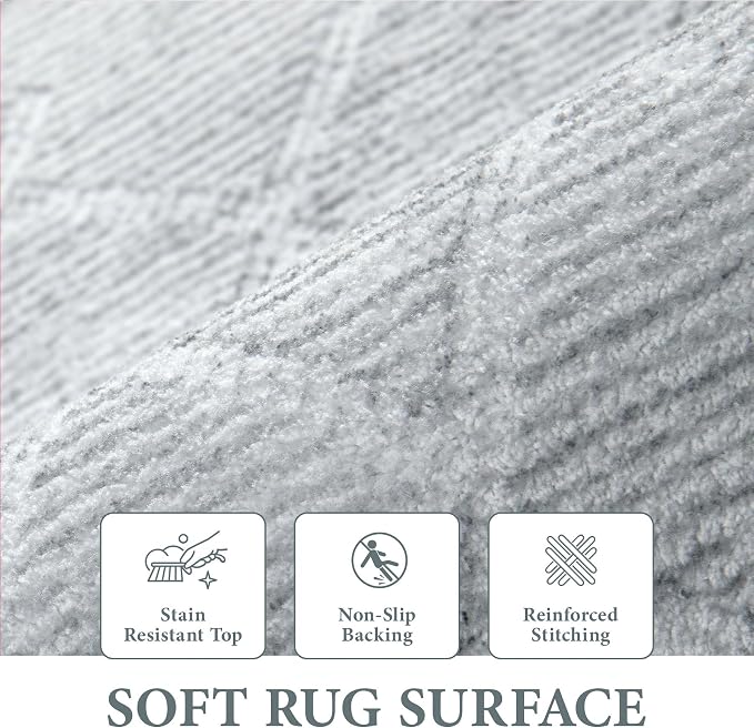 Area Rug for Living Room 9x12: Large Washable Boho Moroccan Rugs Geometric Neutral Rug, Non-Slip Foldable Morden Farmhouse Indoor Floor Carpet for Bedroom Dining Table Home(Modern Grey,9'x12')