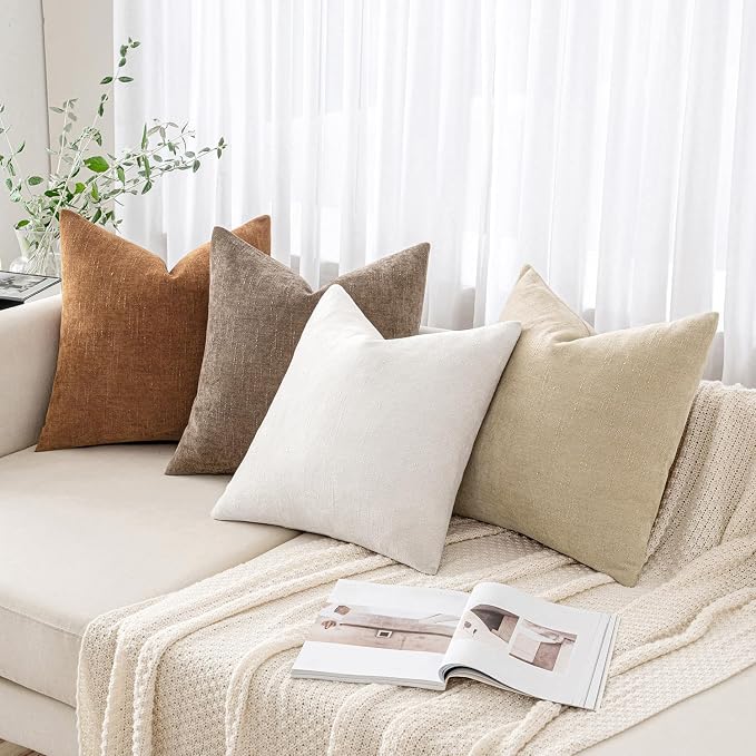 MIULEE Pack of 2 Decorative Throw Pillow Covers Soft Chenille Throw Pillows Solid Textured Cushion Covers for Couch Sofa Bedroom Living Room 18x18 Inch,White