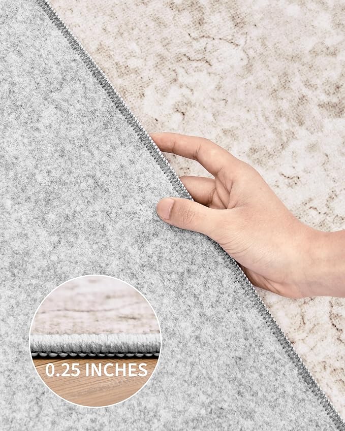 Art&Tuft Runner Rug Non-Slip - 2‘6" x8' Washable Hallway Runner Rug, Low-Pile Rugs Runners, Soft Distressed Carpet Runners for Hallway Bedroom Bathroom Kitchen Laundry Living Room, Beige