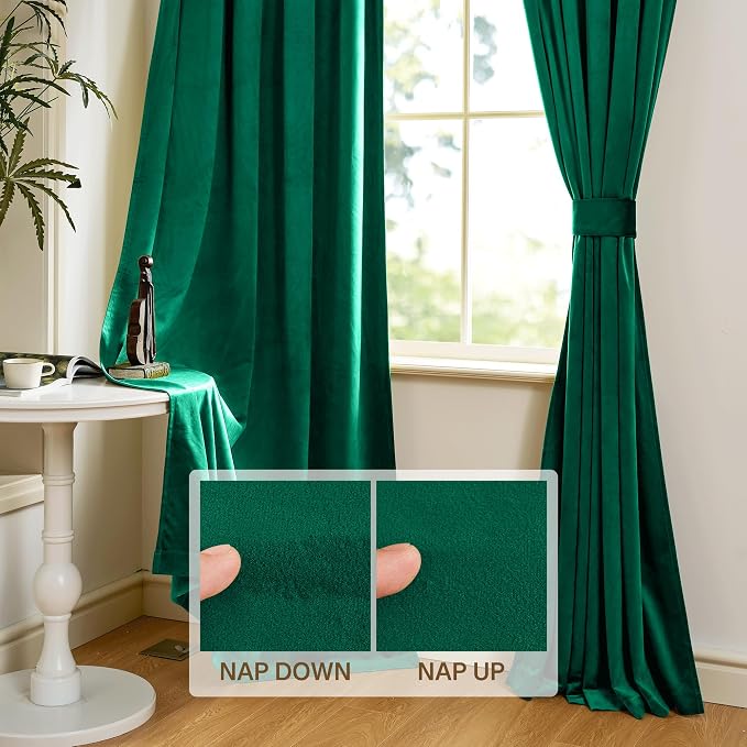 StangH Emerald Green Velvet Curtains 108 inches Rod Pocket, 2 Panels | 300GSM Rich Velvet, Holiday Christmas Decor, Thermal Insulated, Privacy Protect, Noise Absorb, Living Room