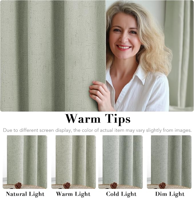 H.VERSAILTEX Primitive Linen Curtains 100% Blackout Curtain Drapes Burlap Fabric Curtains with White Thermal Insulated Liner, Grommet Top Drapes Living Room/Bedroom (2 Panels, 42 x 54 Inch, Sage)