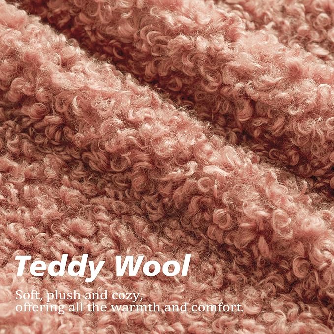 Foindtower Set of 2 Curly Teddy Wool Pillow Covers Decorative Boucle Textured Lumbar Throw Pillow Faux Fur Sherpa Pillowcases Sheepskin Fuzzy Cushion Case for Sofa Bedroom Car 12"x20" Dusty Pink