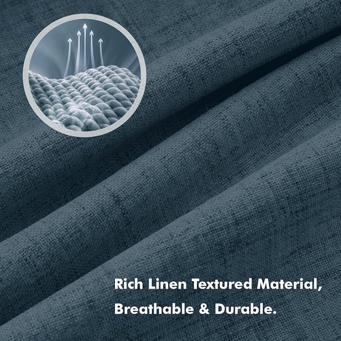 MIULEE 100% Blackout Linen Curtains for Bedroom, Navy Solid Luxury Decor Thermal Insulation Room Darkening Drapes for Living Room Back Tab Rod Pocket 42 x 84 Inches, 2 Panels