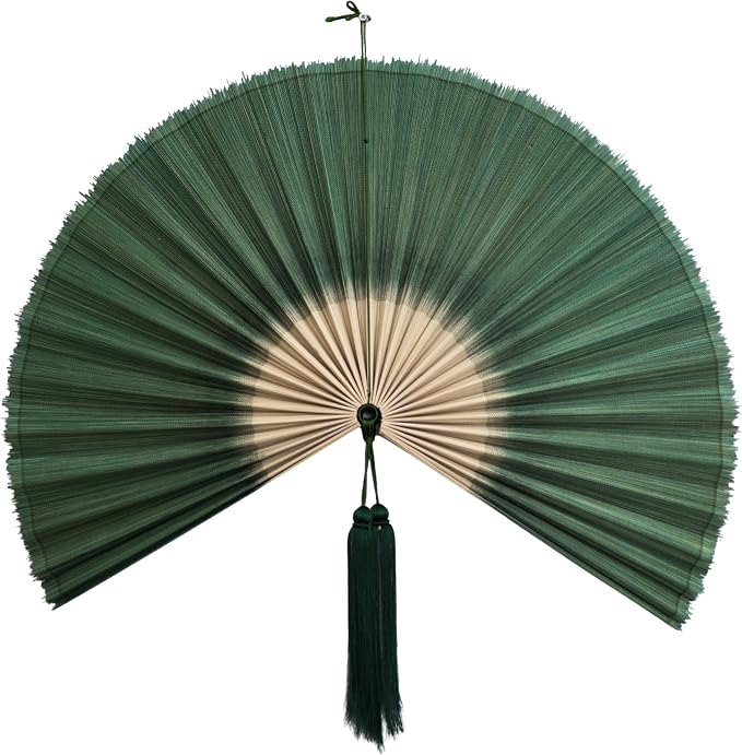 SUCHUBU Green Teal Ombre Wall Fan, 40" Handwoven Bamboo Decor, Large Japanese Hanging Fan, Botanical Asian Wall Art, Modern Boho Living Room Accent (Green Teal Ombre, Medium)