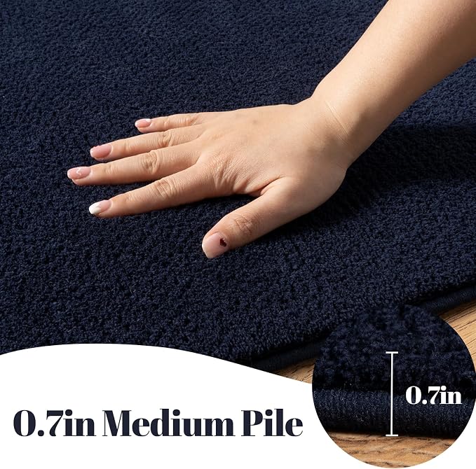 qulint Modern Carpet Runners for Hallway 8ft, Navy Blue Non Slip Kitchen Runner Rugs 2x8 Soft Thickened Memory-Foam Indoor Washable Rug, Minimalist Solid Carpet for Bedroom Living Room Home Decor
