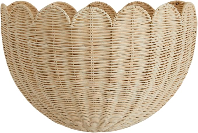 BEBE BASK Scalloped Wicker Wall Basket - The Original - Hand Woven Basket - Scalloped Décor Wall Hanging Baskets -16" x 10" x 7"In - Hanging Wall Basket (Natural)