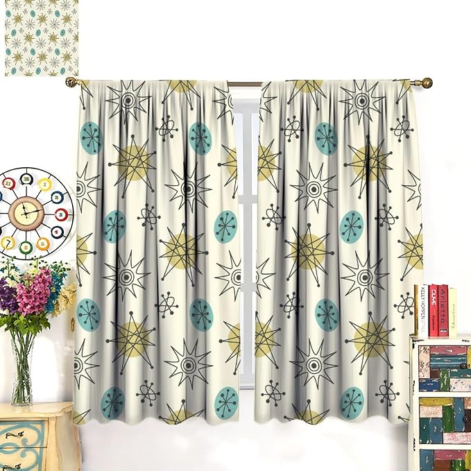 JESTRONRY Mid Century Modern Curtains. Retro 1950s Vintage Style Atomic Background Home Fabric Living Room Bedroom Kitchen Bathroom Decor 63x63in