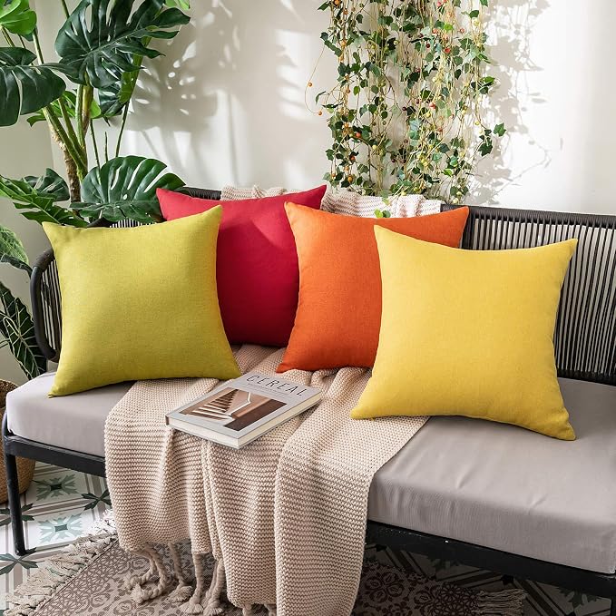 MIULEE Pack of 2 Decorative Outdoor Solid Waterproof Throw Pillow Covers Spring Euro Sham Faux Linen Garden Farmhouse Cushion Cases for Summer Patio Tent Balcony Couch Sofa 24x24 Inch Green