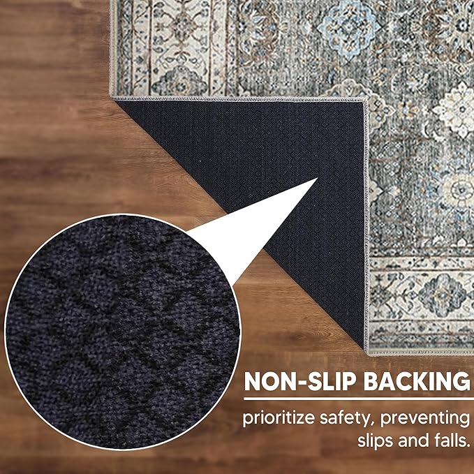 Keen Home Design 10x14 Rug - Machine Washable Area Rug with Non-Slip Backing, Ideal for Living Room, Dining Room, Bedroom - Vintage, Easy Clean, Durable, Low Pile Rug - (9'7" x 14')