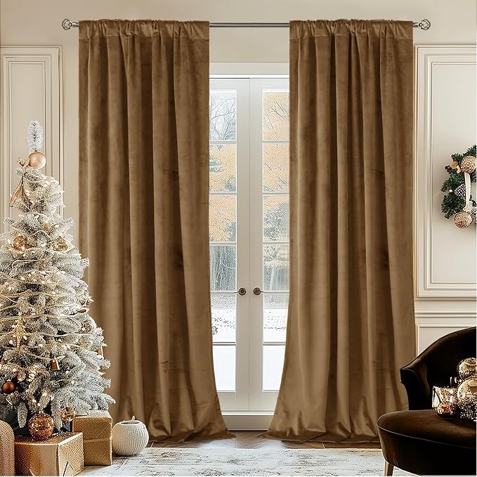 BGment Brown Velvet Curtains 84 inches for Living Room, Thick Thermal Insulated Blackout Curtains Noise Reduce Back Tab and Rod Pocket Luxury Drapes for Bedroom, 2 Panels, 42 x 84 Inch, Bronze Brown