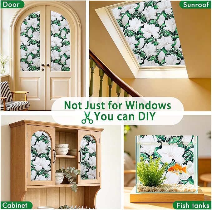 SOMWISE Frosted Glass Window Privacy Film with Tools, Heat Blocking, Anti-UV, Anti-Glare, Static Cling, Decor for Home Bathroom Door, Renter Friendly, Removable, Reusable, Green 17.5Inchx78.5Inch