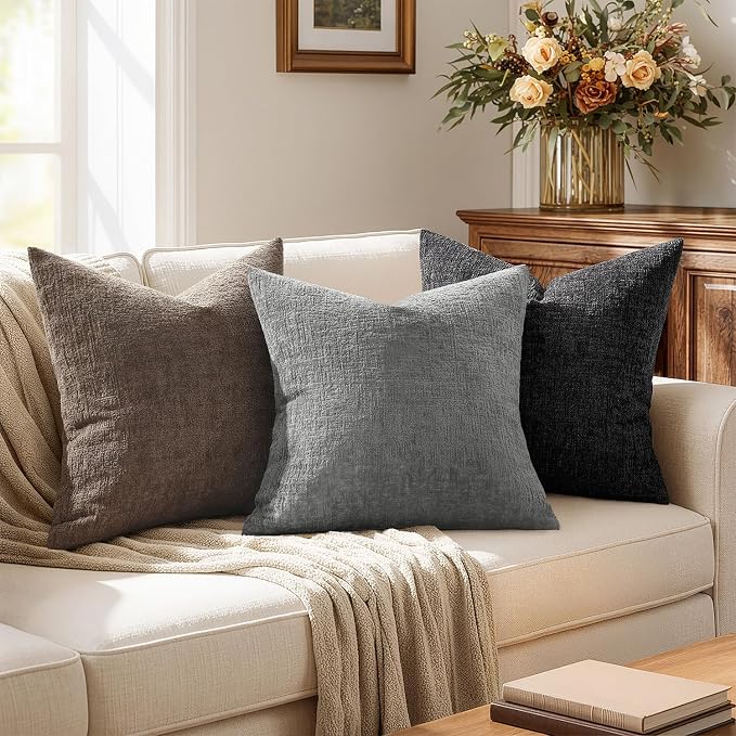 MIULEE Decorative Throw Pillow Covers 20x20 Pack of 2 Medium Grey Couch Pillow Covers Soft Cozy Textured Chenille Pillowcases for Home Decor Sofa Living Room Cushion Bedroom