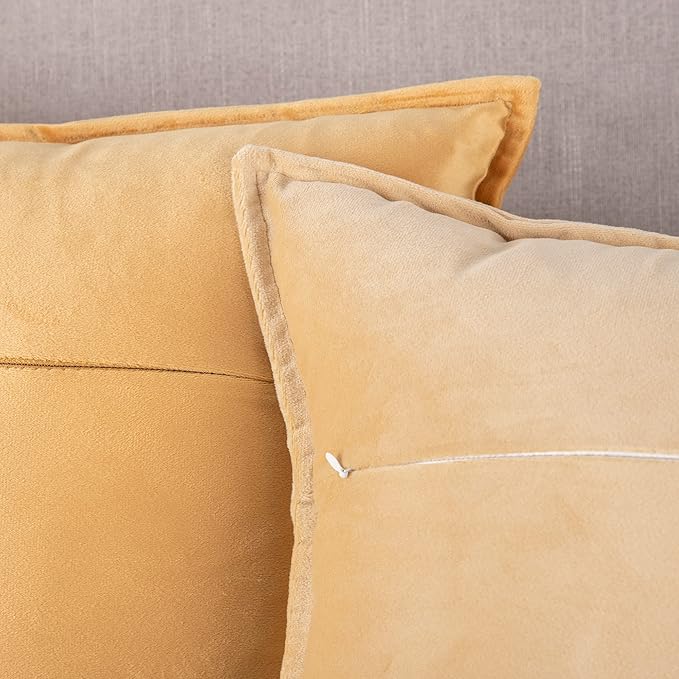 MADIZZ Set of 2 Super Soft Velvet Decorative Throw Pillow Covers 22x22 inch Gold Square with Fringe Luxury Style Cushion Case Pillow Shell for Sofa Bedroom
