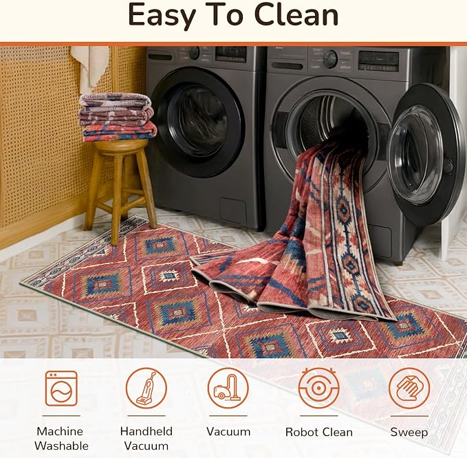 BESTSWEETIE Area Rug 3x4 Rug Machine Washable Non-Slip Low Pile Print Pattern Western Rug for Living Room Bedroom Entryway Tribal Series-Red/Orange