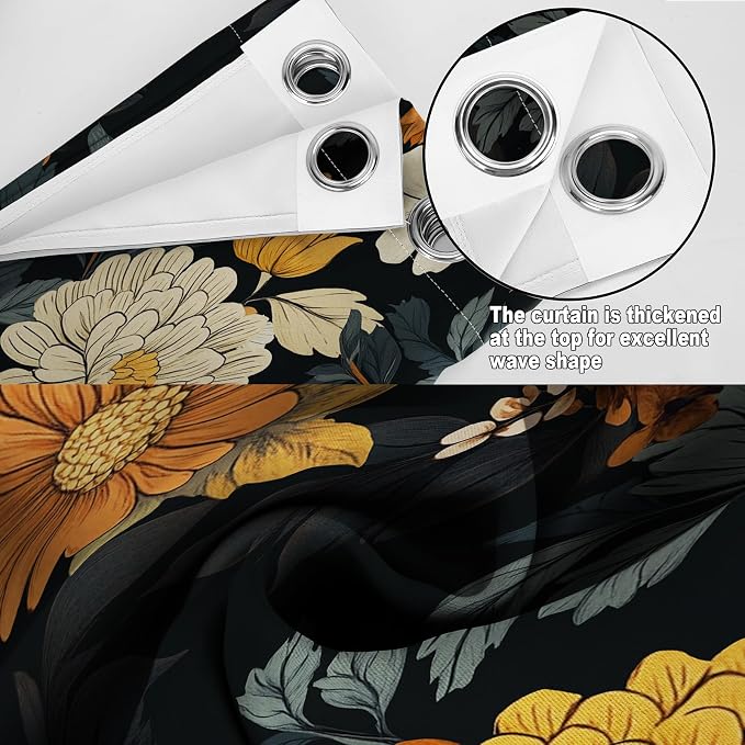 Retro Boho Flower Floral Blackout Curtains Colorful Flowers Halloween Spring Summer Autumn Winter Decor Women Men Girls Boys Bedroom Door Living Room Darkening Grommet Window Drapes 2 Panels, 52"x84"