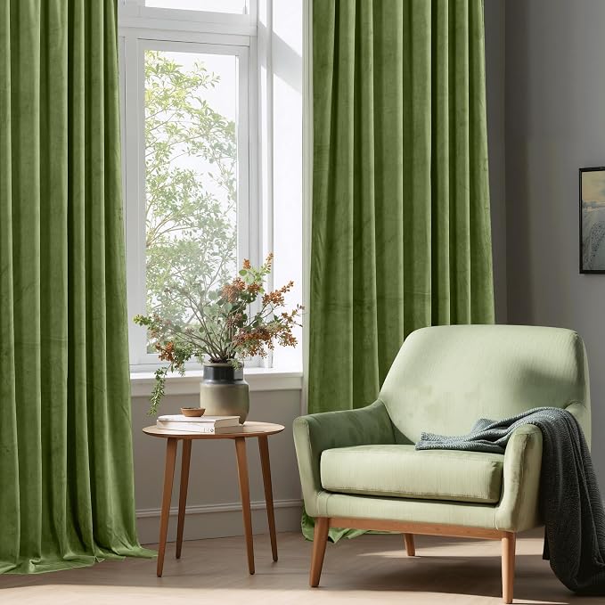 StangH Grass Green Velvet Curtains for Bedroom, W52 x L96 inches, 2 Panels | 300GSM Rich Velvet, Holiday Christmas Decor, Thermal Insulated, Privacy Protect, Noise Absorb, Living Room