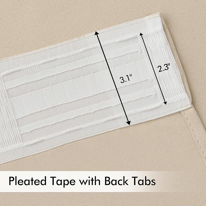 MIULEE Cream Beige Back Tab Light Blocking Curtains 54 Inches Long 2 Panels Set for Living Room Bedroom Privacy, Rod Pocket/Pinch Pleat Thermal Insulated Room Darkening Pleated Blackout Drapes