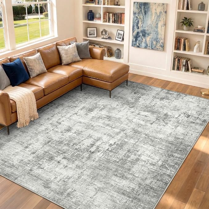 10x12 Area Rugs Washable Living Room Rug-No Slip Soft Carpets Modern Abstract Indoor Floor Stain Resistant Large Carpet for Bedroom Dining Room Farmhouse Nursery Home Office Grey